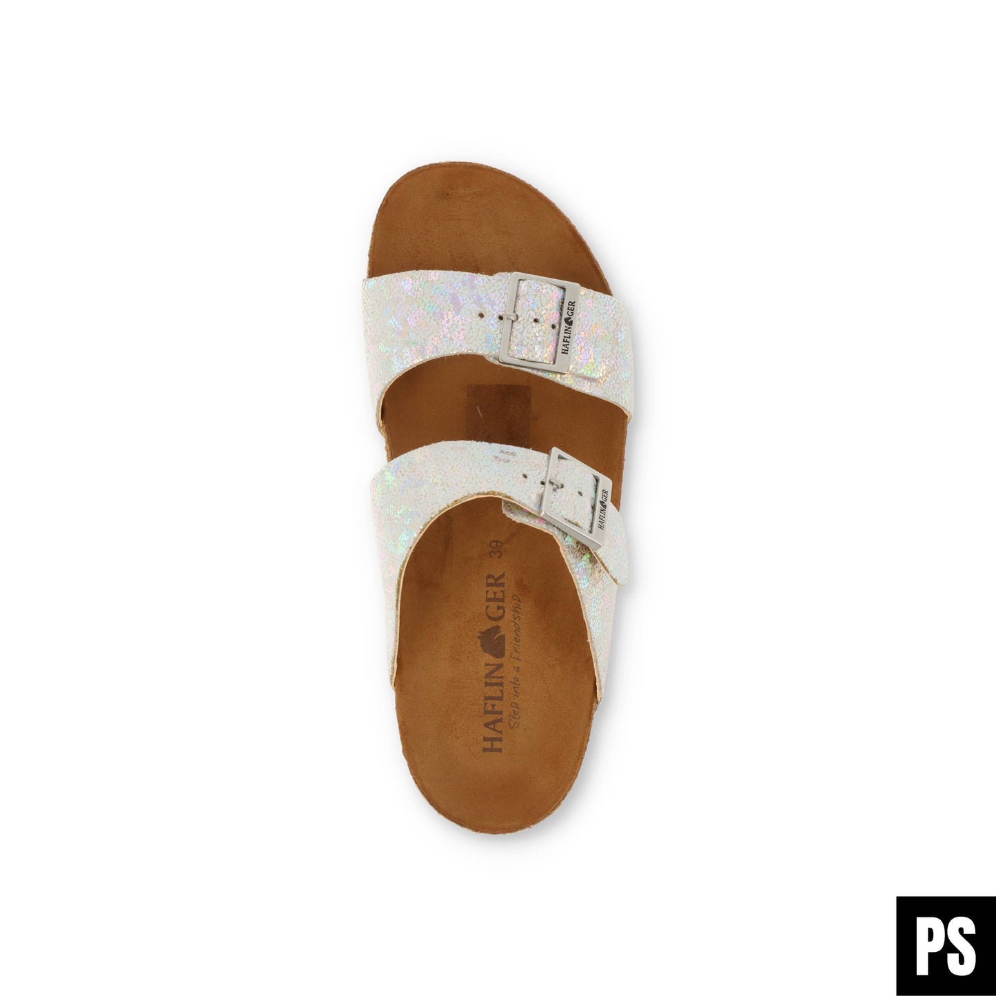 Haflinger Andrea Bio Pantolette beige silber Kork Fussbett