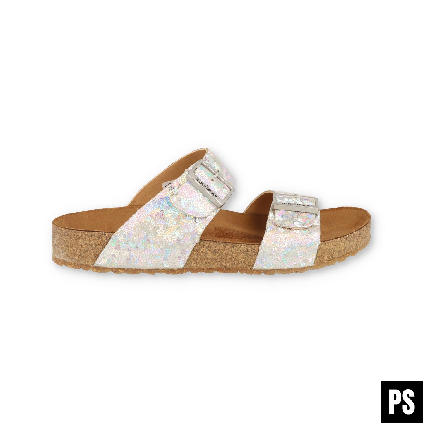 Haflinger Andrea Bio Pantolette beige silber Kork Fussbett
