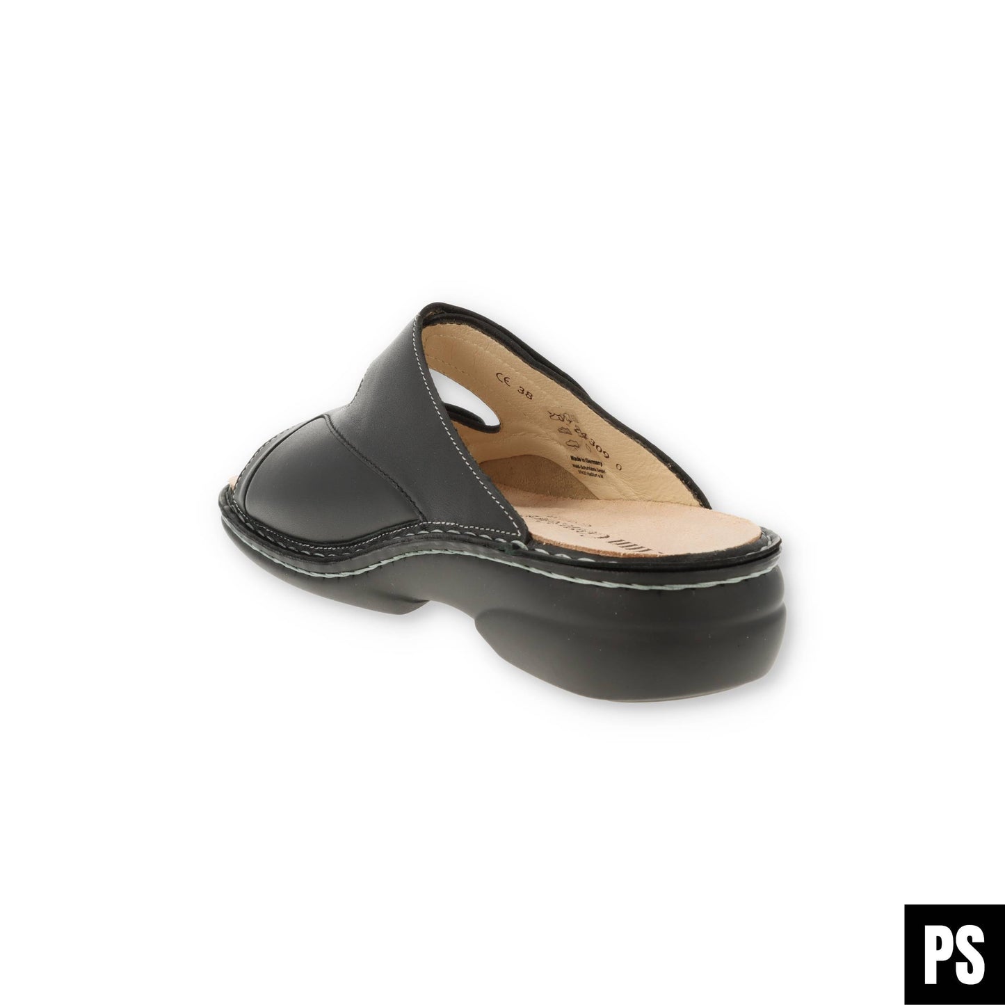 Finn Comfort Sarezzo schwarz Doppel-Stretch Damen Pantolette Hausschuh Wechselfußbett