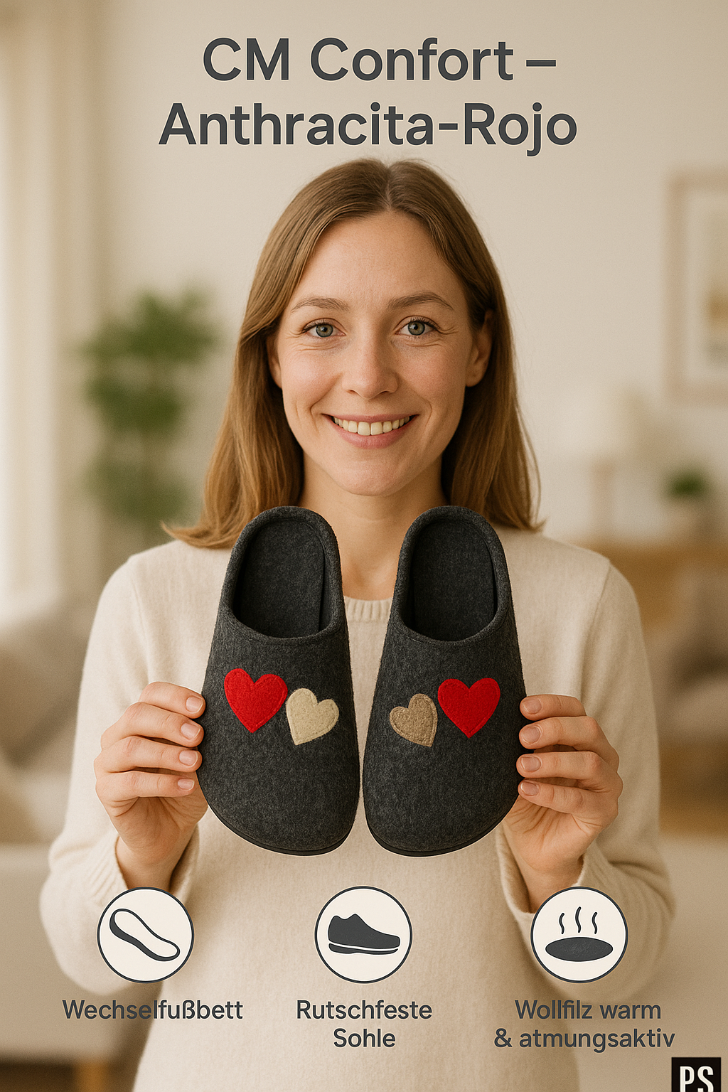 HAUSSCHUH PANTOFFEL - ANTHRACITA ROJO