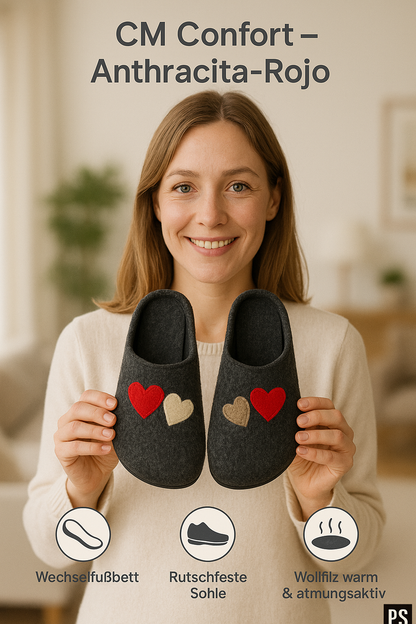 HAUSSCHUH PANTOFFEL - ANTHRACITA ROJO