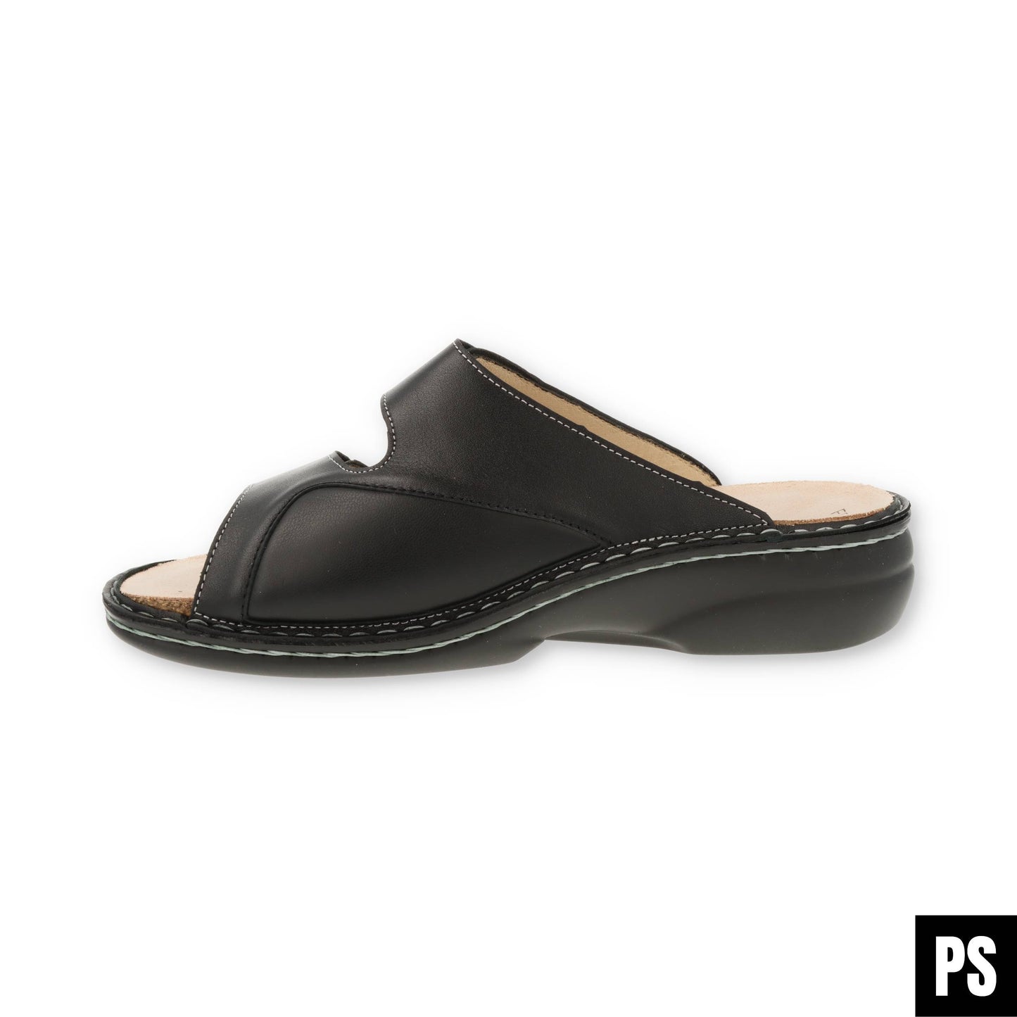 Finn Comfort Sarezzo schwarz Doppel-Stretch Damen Pantolette Hausschuh Wechselfußbett