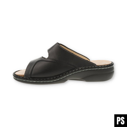 Finn Comfort Sarezzo schwarz Doppel-Stretch Damen Pantolette Hausschuh Wechselfußbett