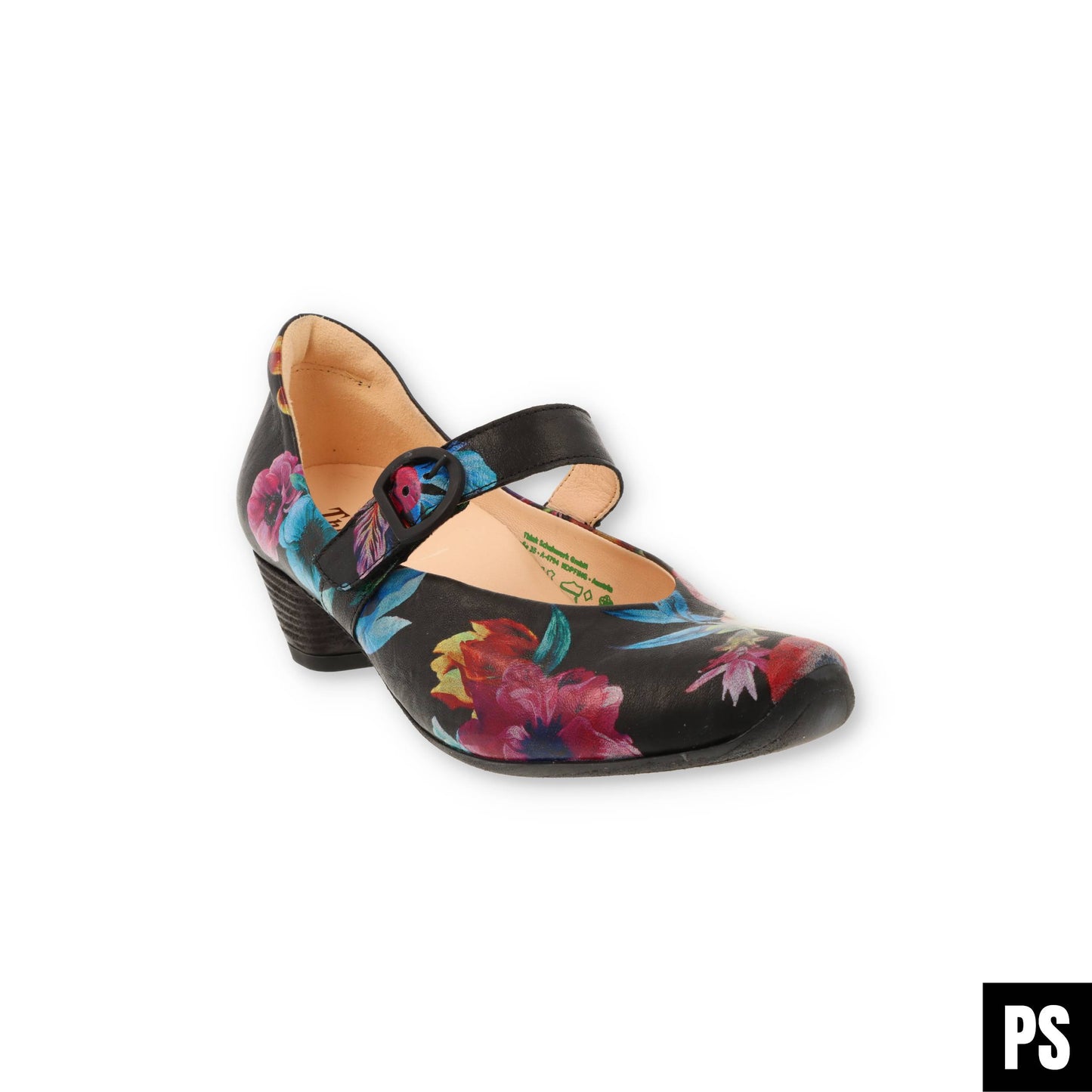 Think! Aida schwarz flower Damenschuh Weite F1/2 Pumps Ballerina