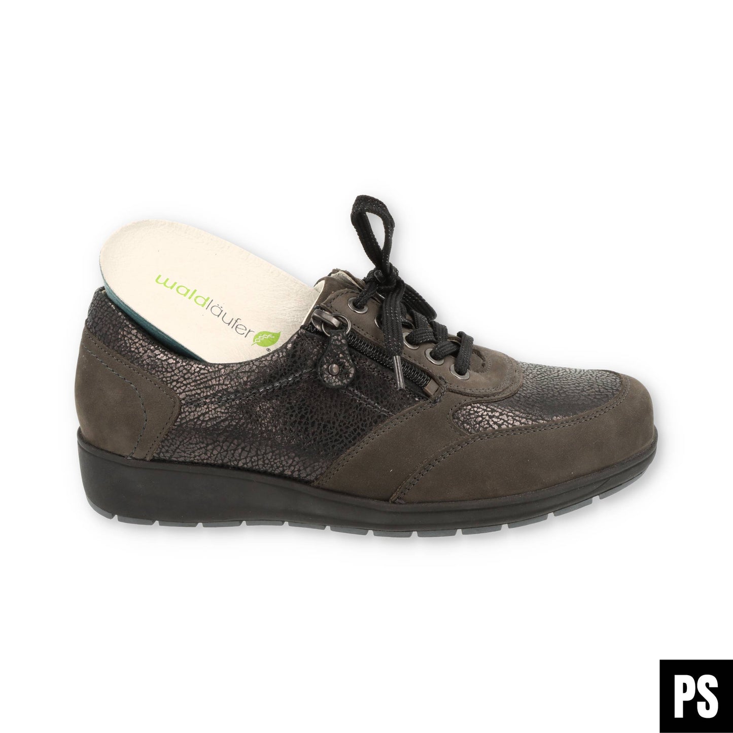 Waldläufer Mimi Olive schwarz Damenhalbschuh Schnürung+Reißverschluss