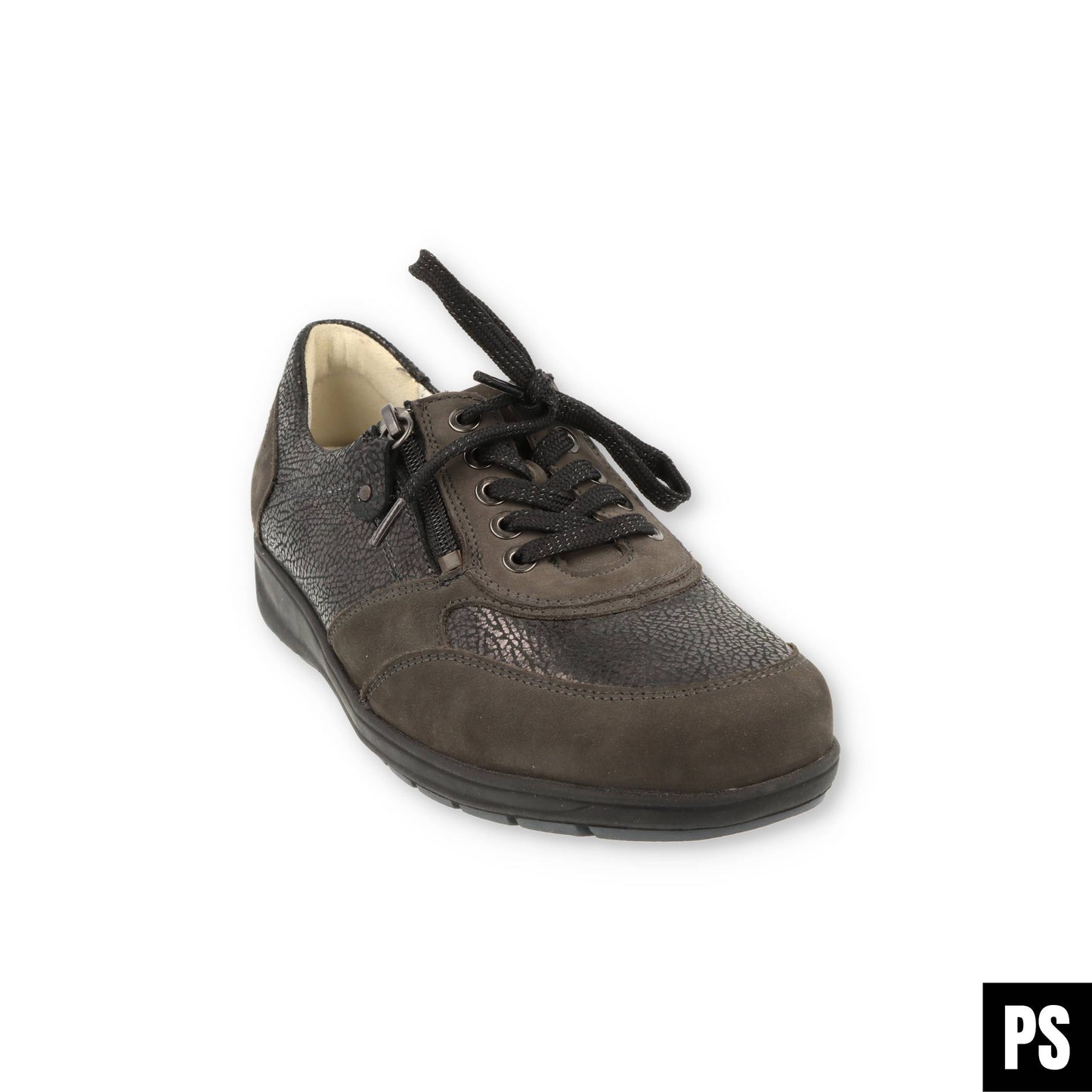 Waldläufer Mimi Olive schwarz Damenhalbschuh Schnürung+Reißverschluss