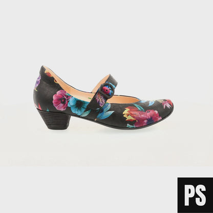 Think! Aida schwarz flower Damenschuh Weite F1/2 Pumps Ballerina