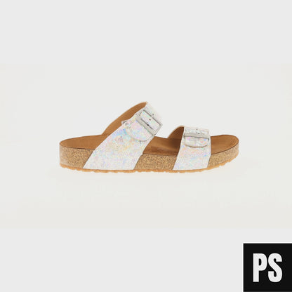 Haflinger Andrea Bio Pantolette beige silber Kork Fussbett